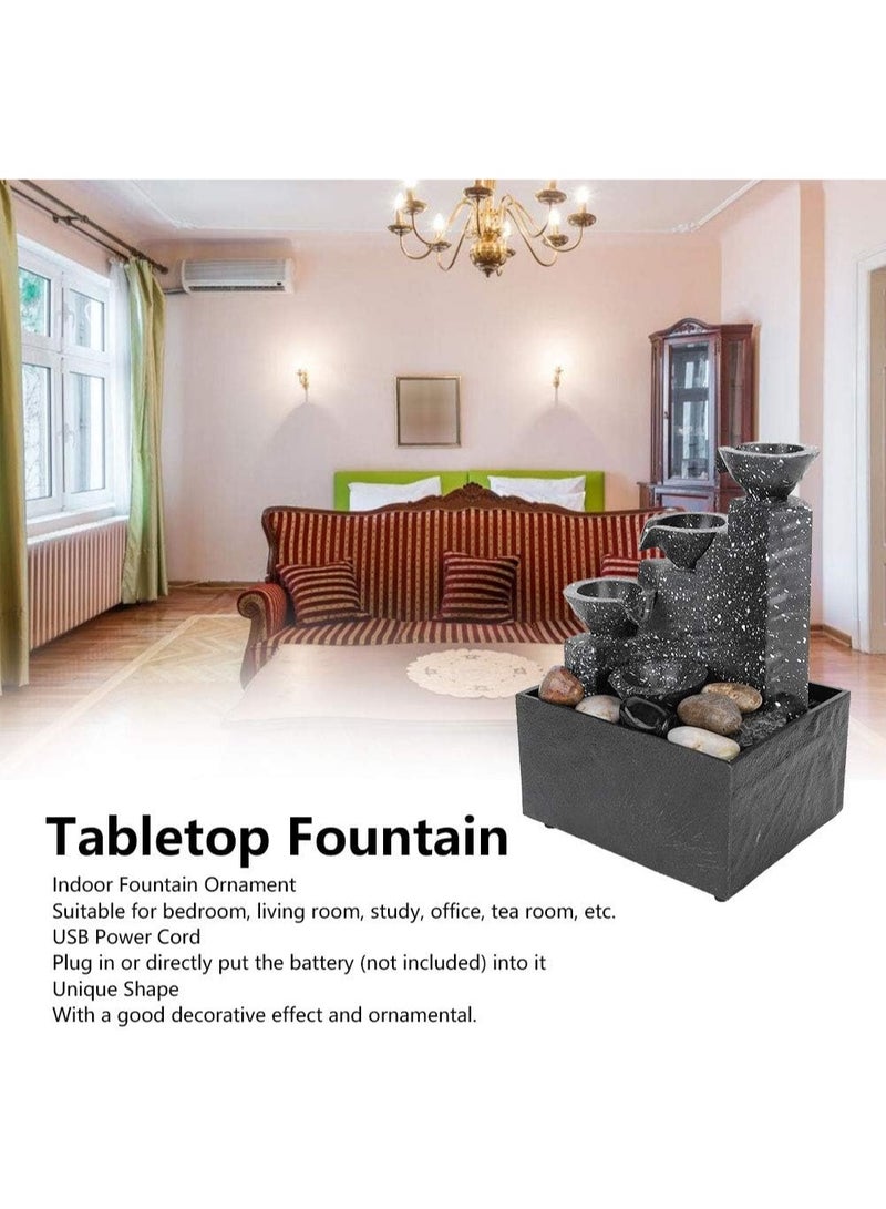 YelaJoy Rockery Fountain Ornament, 3 Tiered Waterfall Desktop USB Water Fountain Ornament Crafts with LED Colorful Lights for Indoor Home Office Table Decoration - Image 3
